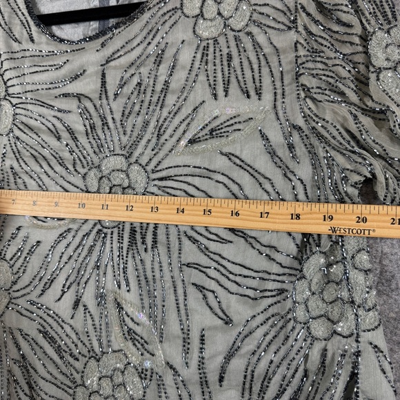 Vintage Pure Silk Beaded Floral Sheer Blouse Long Sleeve Art Ethereal Top - Picture 10 of 16